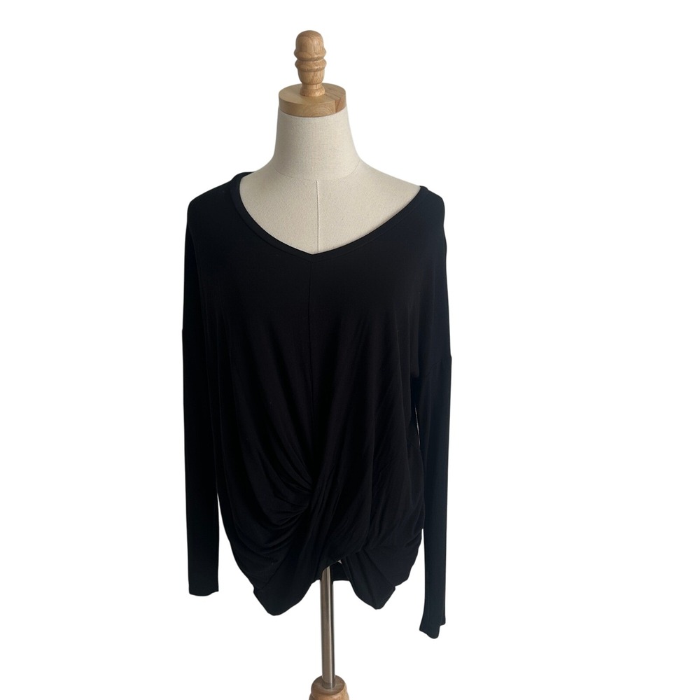 Express Relaxed Tee Black Long Sleeve‎ Twist Front V Neck Top Small